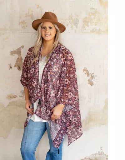 Leopard & Mauve Aztec Printed Kimono